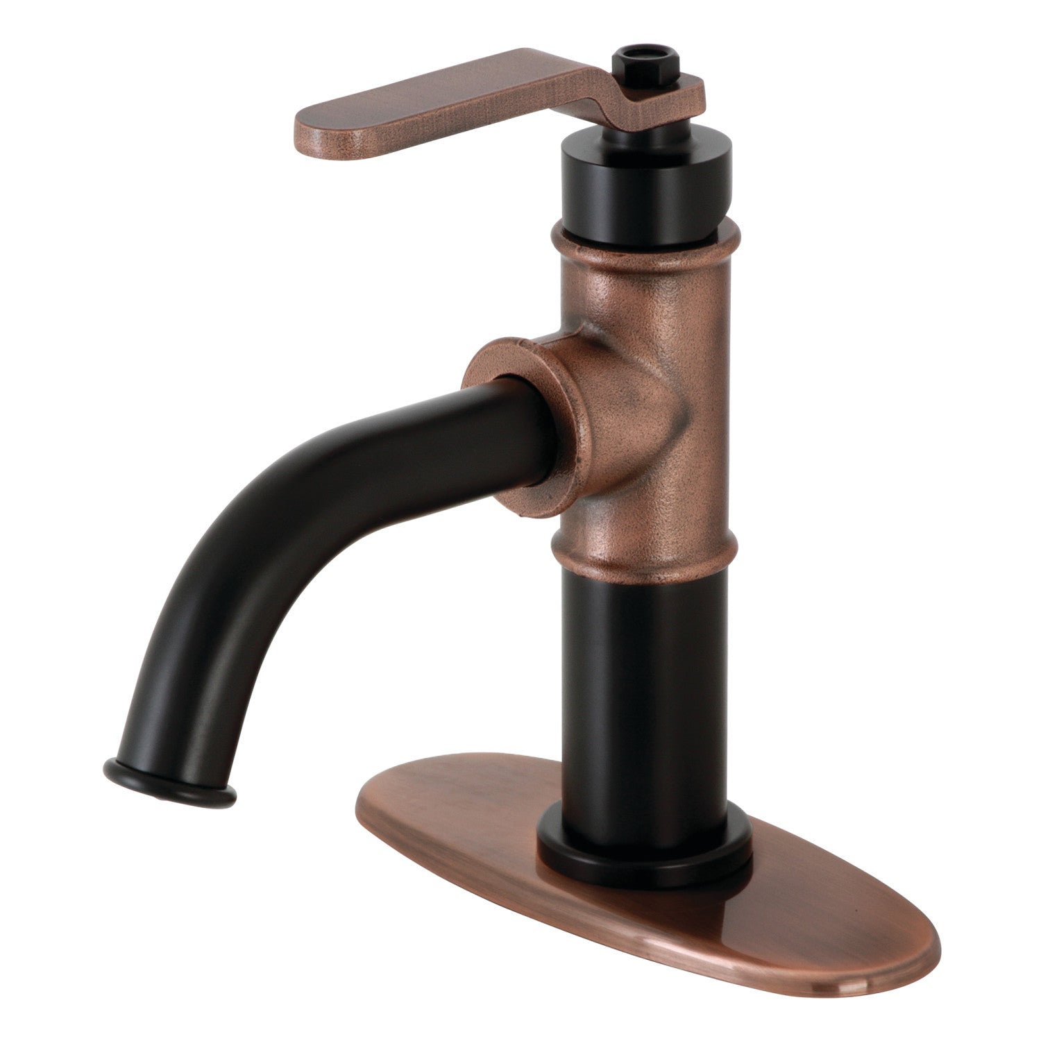 Kingston Sona KSD282KLAC - Whitaker One-Handle 1-Hole Bathroom Faucet with Deck Plate and Push Pop-Up Drain, Matte Black/Antique Copper — image 1